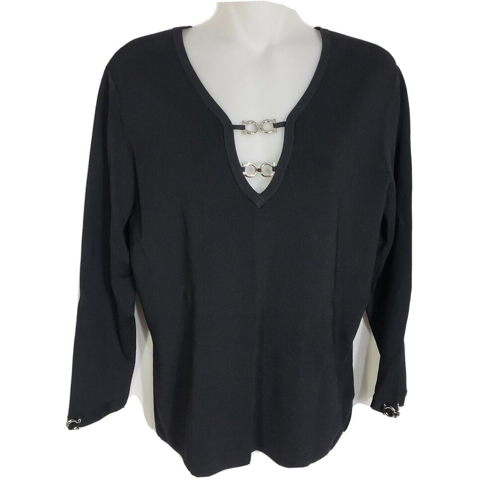 Colette Mordo Top Blouse Womens Large Knit Long Sleeve Split Neck Rayon Pullover